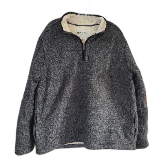 Orvis XL 1/4 Zip Pullover Sweater Birdseye Sherpa Fleece Lined Heavyweight Gray - Picture 1 of 6